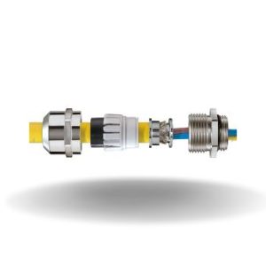 Prensa-cabos EN 45545 EMSKV LT EMV-Z RW, LowTemp, com cones de aterramento DIN 89345, latão niquelado