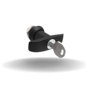 Fecho Lingueta, Maçaneta T, Travamento por chave segredo único, Sem lingueta, com vedação, Zamac, Pintura a Pó, Preto