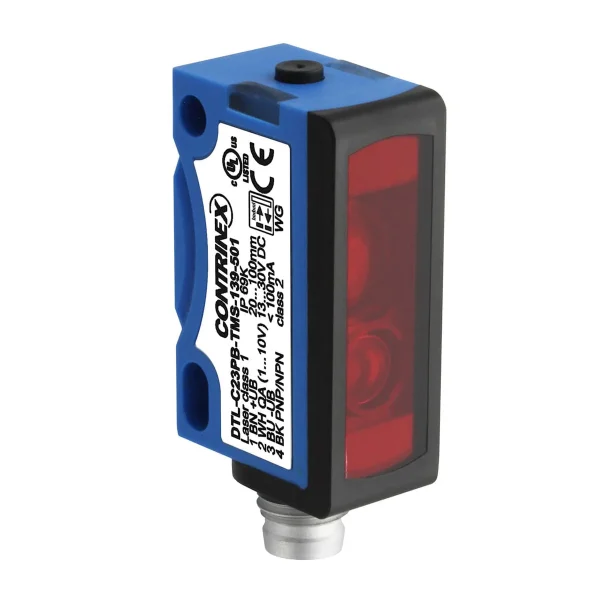 Sensor de distância difuso 20 x 34 (C23) 20...100 mm teach-in ABS Laser classe 1, vermelho 650 nm DTL-C23PB-TMS-139-501